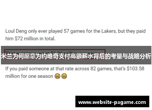 米兰为何愿意为约维奇支付高额薪水背后的考量与战略分析